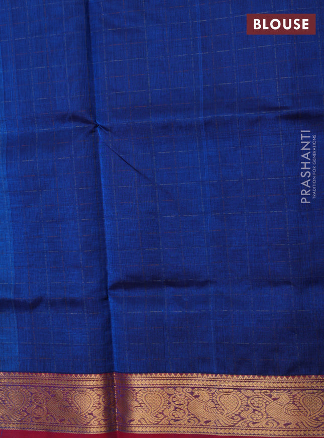 Kanchipuram silk cotton saree cs blue and pink with allover thread weaves and annam zari woven border