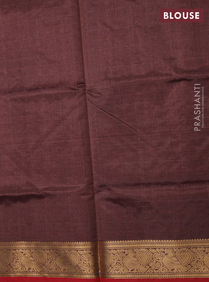 Kanchipuram silk cotton saree pastel brown and maroon with allover thread weaves and annam zari woven border