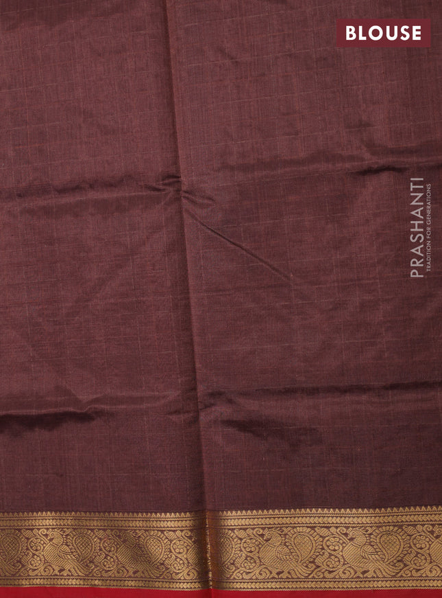 Kanchipuram silk cotton saree pastel brown and maroon with allover thread weaves and annam zari woven border