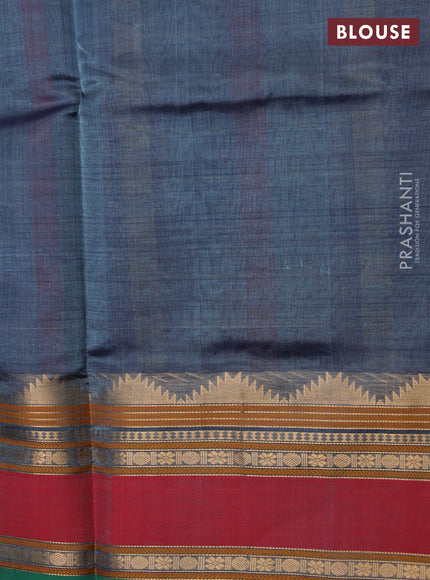Kanchipuram silk cotton saree grey and green with allover thread checks & 1000 buttas and rettapet zari woven border