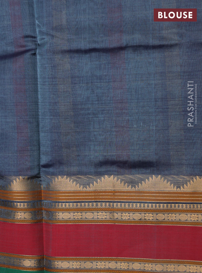 Kanchipuram silk cotton saree grey and green with allover thread checks & 1000 buttas and rettapet zari woven border