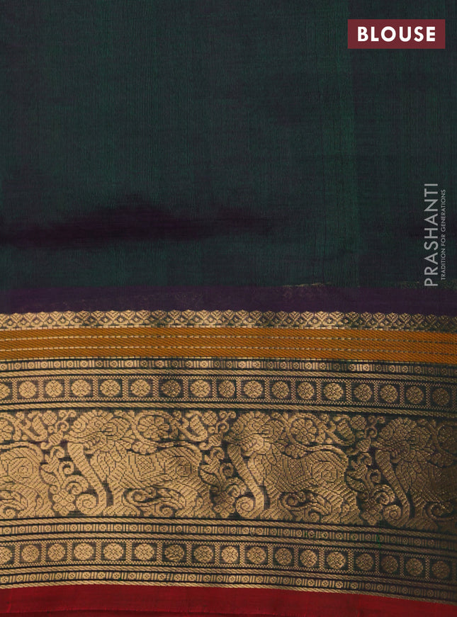 Kanchipuram silk cotton saree dual shade of green and maroon with allover thread checks & 1000 buttas and zari woven border