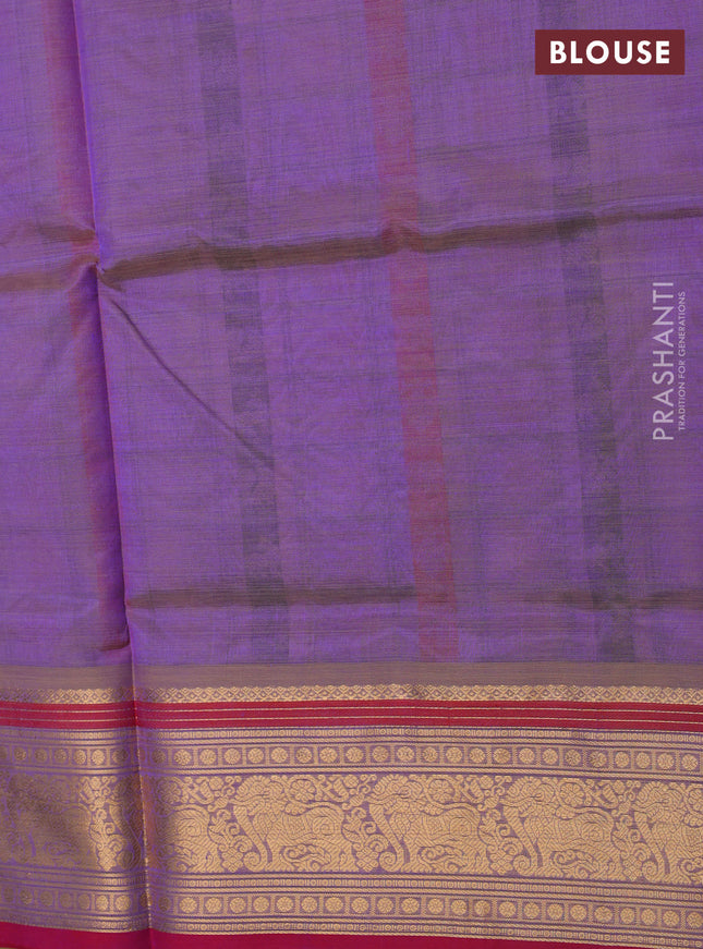 Kanchipuram silk cotton saree pastel lavender and pink with allover thread checks & 1000 buttas and zari woven border