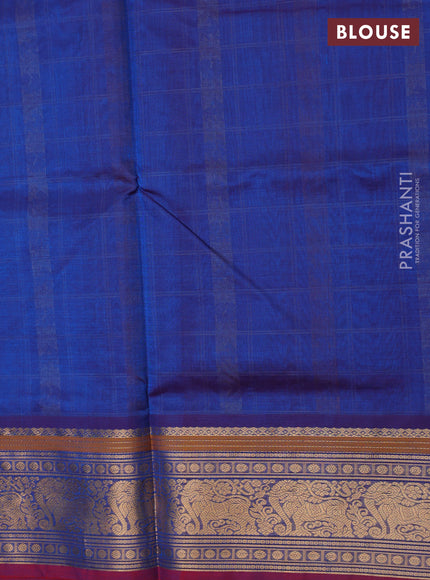 Kanchipuram silk cotton saree cs blue and maroon with allover thread checks & 1000 buttas and zari woven border