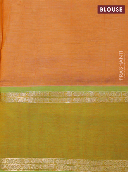 Kanchipuram silk cotton saree yellow and light green with zari woven buttas and rettapet zari woven border