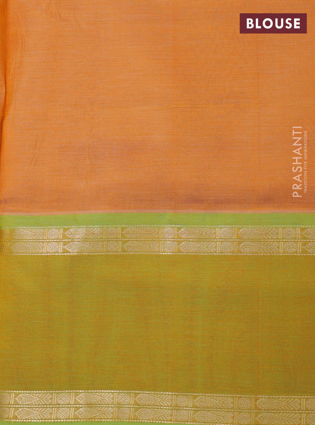 Kanchipuram silk cotton saree yellow and light green with zari woven buttas and rettapet zari woven border