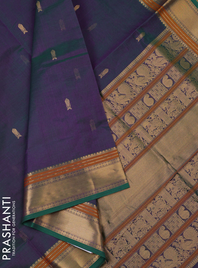 Kanchipuram silk cotton saree dual shade of green with zari woven buttas and zari woven border