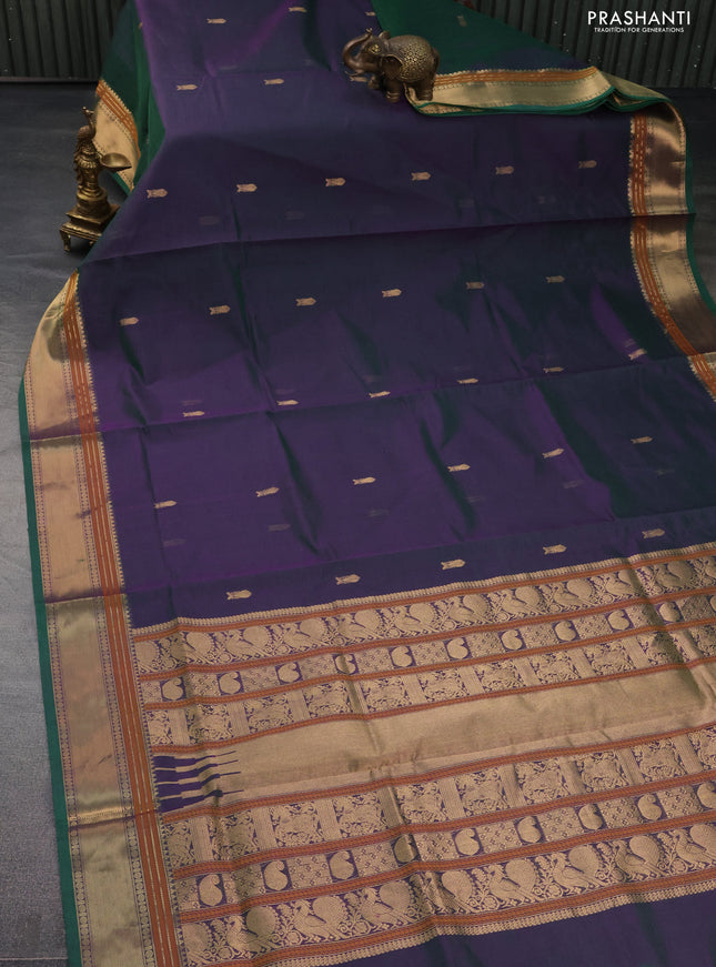 Kanchipuram silk cotton saree dual shade of green with zari woven buttas and zari woven border