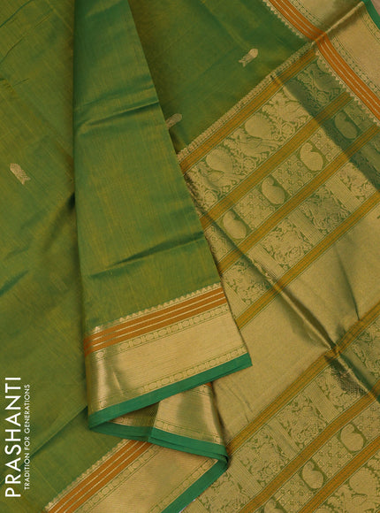 Kanchipuram silk cotton saree green with zari woven buttas and zari woven border