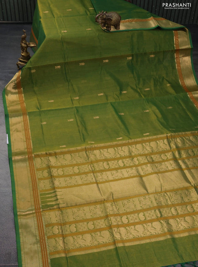 Kanchipuram silk cotton saree green with zari woven buttas and zari woven border