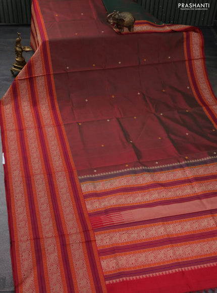 Kanchipuram silk cotton saree dual shade of maroon with thread woven buttas and long thread woven border