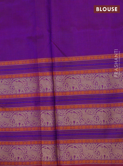 Kanchipuram silk cotton saree dual shade of bluish green and maroon with thread woven buttas and long thread woven border
