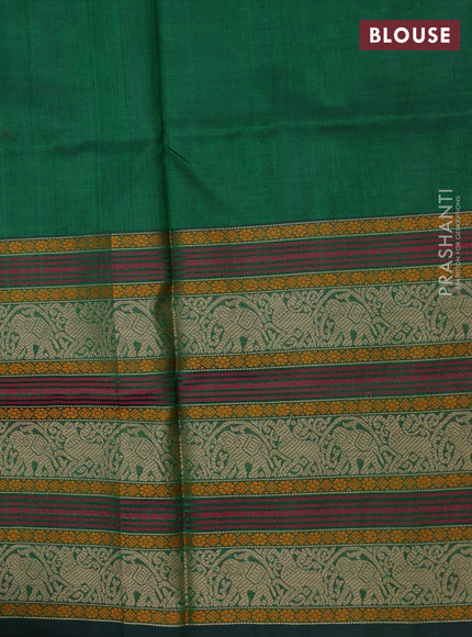 Kanchipuram silk cotton saree green with thread woven buttas and long thread woven border