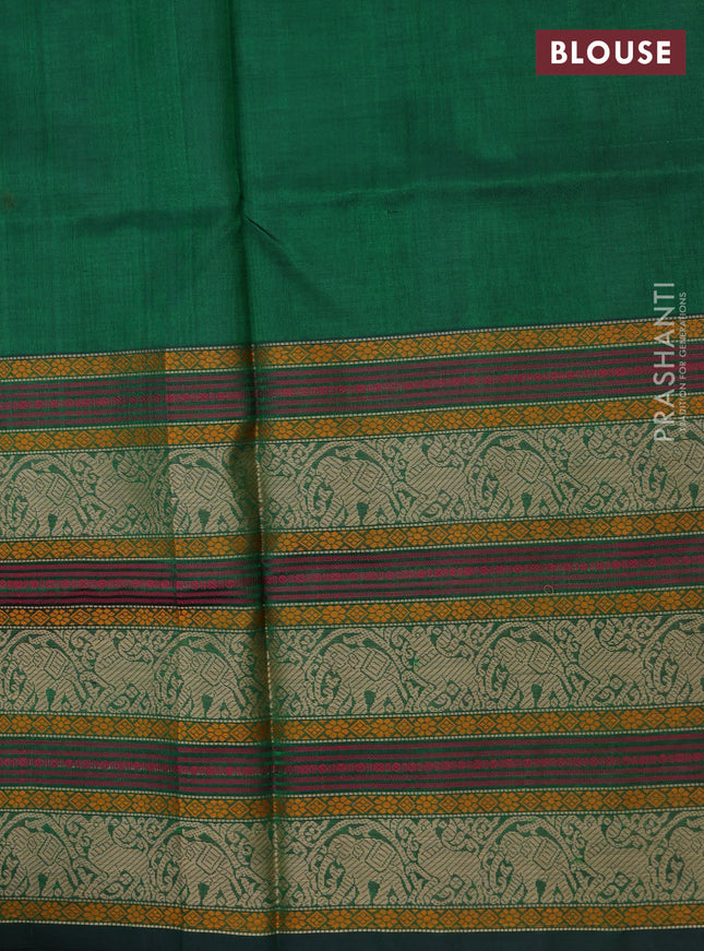 Kanchipuram silk cotton saree green with thread woven buttas and long thread woven border