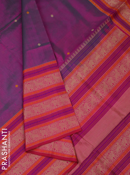 Kanchipuram silk cotton saree dual shade of purple with thread woven buttas and long thread woven border