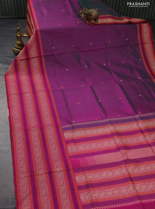 Kanchipuram silk cotton saree dual shade of purple with thread woven buttas and long thread woven border