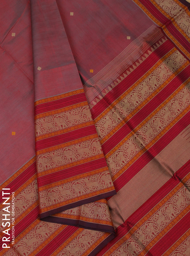 Kanchipuram silk cotton saree maroon shade with thread woven buttas and long thread woven border