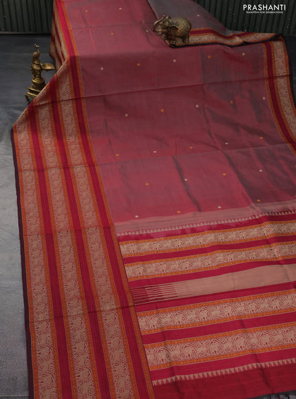 Kanchipuram silk cotton saree maroon shade with thread woven buttas and long thread woven border