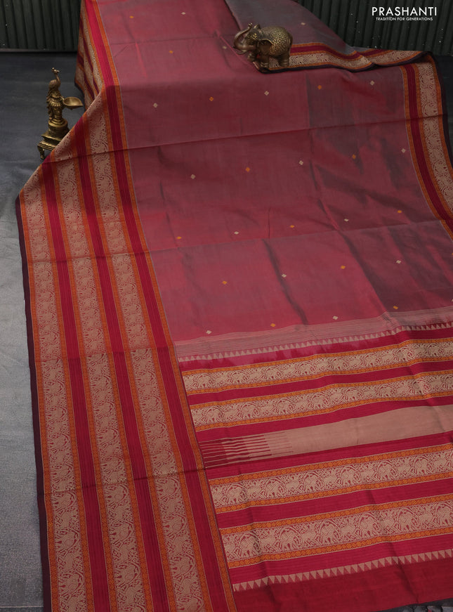 Kanchipuram silk cotton saree maroon shade with thread woven buttas and long thread woven border