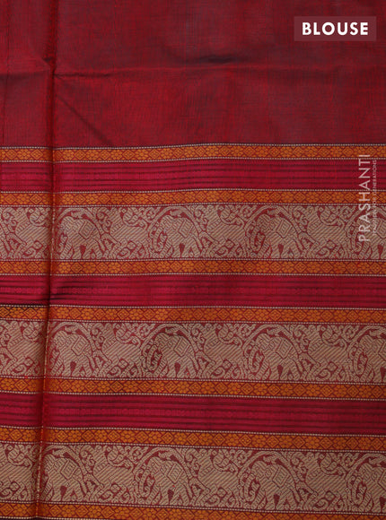 Kanchipuram silk cotton saree maroon shade with thread woven buttas and long thread woven border