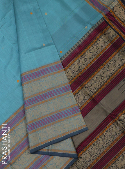 Kanchipuram silk cotton saree pastel blue with thread woven buttas and long thread woven border