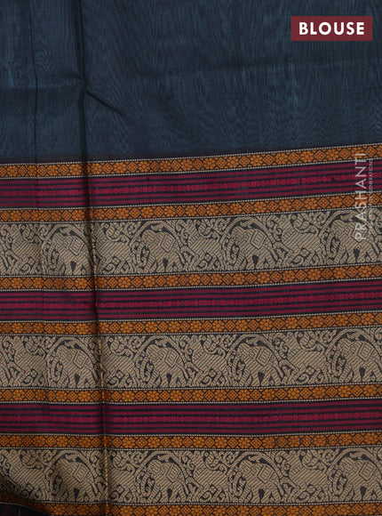 Kanchipuram silk cotton saree pastel blue with thread woven buttas and long thread woven border