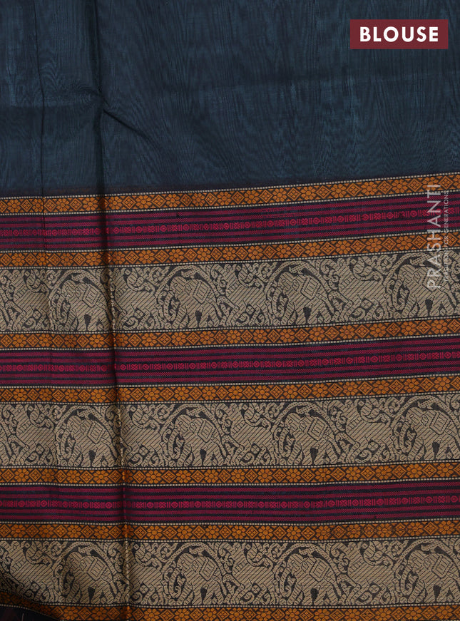 Kanchipuram silk cotton saree pastel blue with thread woven buttas and long thread woven border