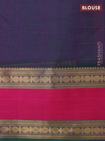 Kanchipuram silk cotton saree dual shade of green and pink with allover thread checks & 1000 buttas and rettapet zari woven border