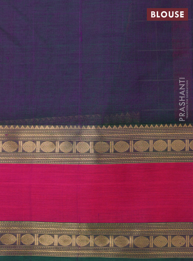 Kanchipuram silk cotton saree dual shade of green and pink with allover thread checks & 1000 buttas and rettapet zari woven border