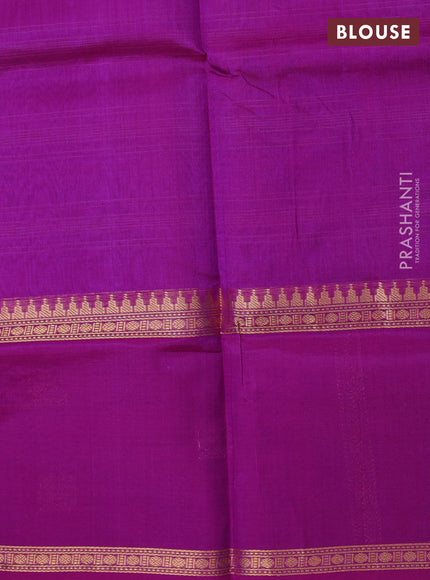 Kanchipuram silk cotton saree purple with allover thread woven stripes pattern and rettapet zari woven butta border