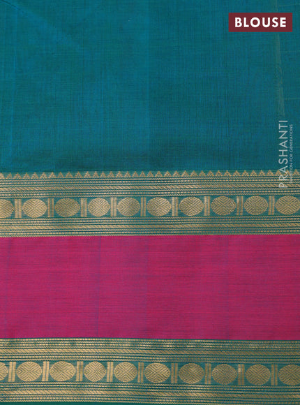 Kanchipuram silk cotton saree green and pink with allover thread checks & 1000 buttas and rettapet zari woven border