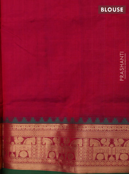 Kanchipuram silk cotton saree magenta pink and green with allover thread checks & buttas and rettapet zari woven border