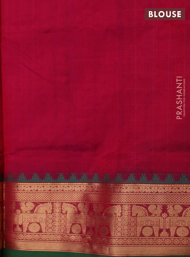Kanchipuram silk cotton saree magenta pink and green with allover thread checks & buttas and rettapet zari woven border