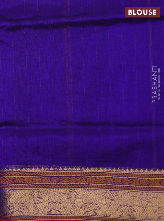 Kanchipuram silk cotton saree blue and maroon with allover thread weaves & buttas and zari woven border