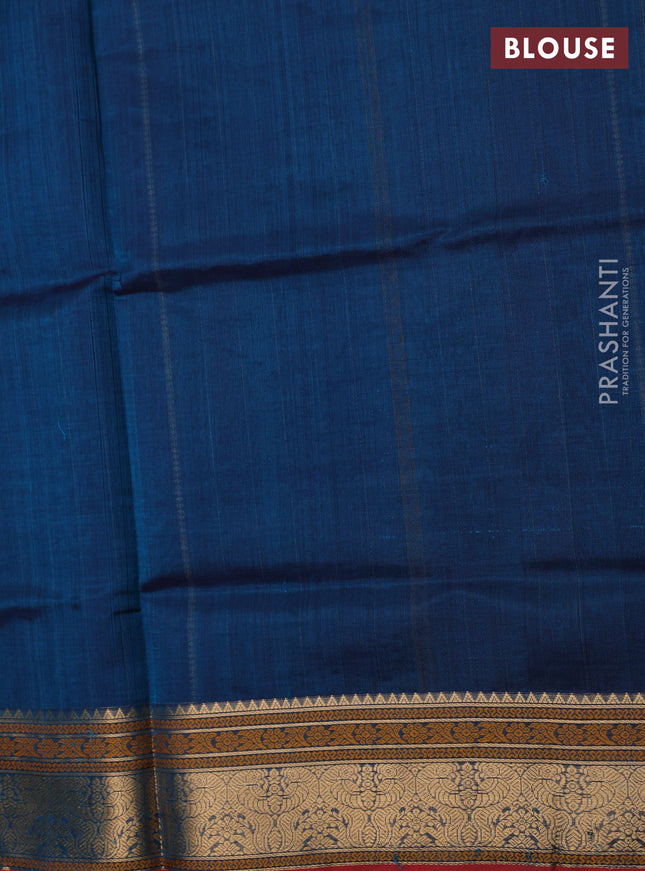 Kanchipuram silk cotton saree peacock green and maroon with allover thread weaves & buttas and zari woven border