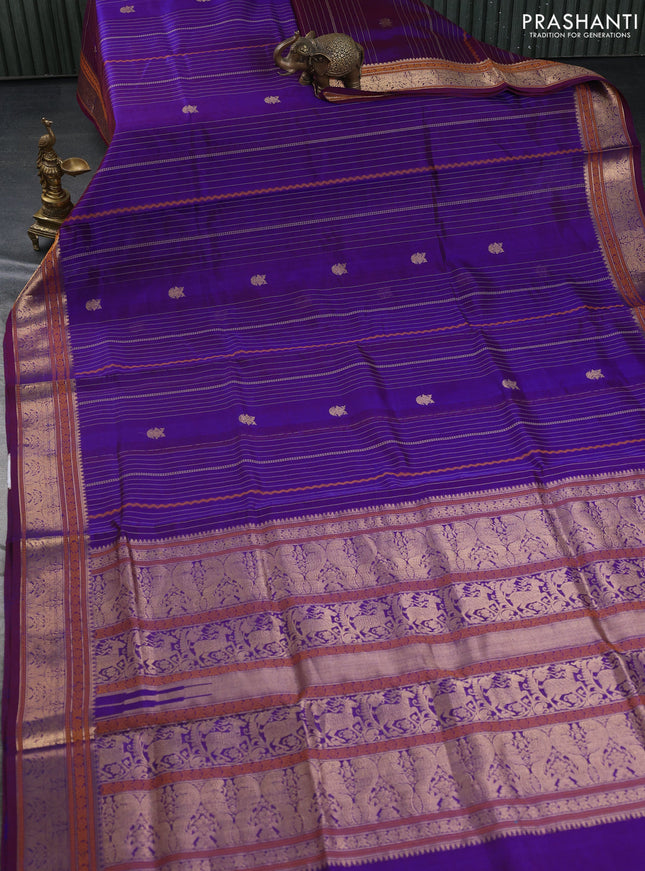 Kanchipuram silk cotton saree dual shade of blue with allover thread weaves & buttas and zari woven border