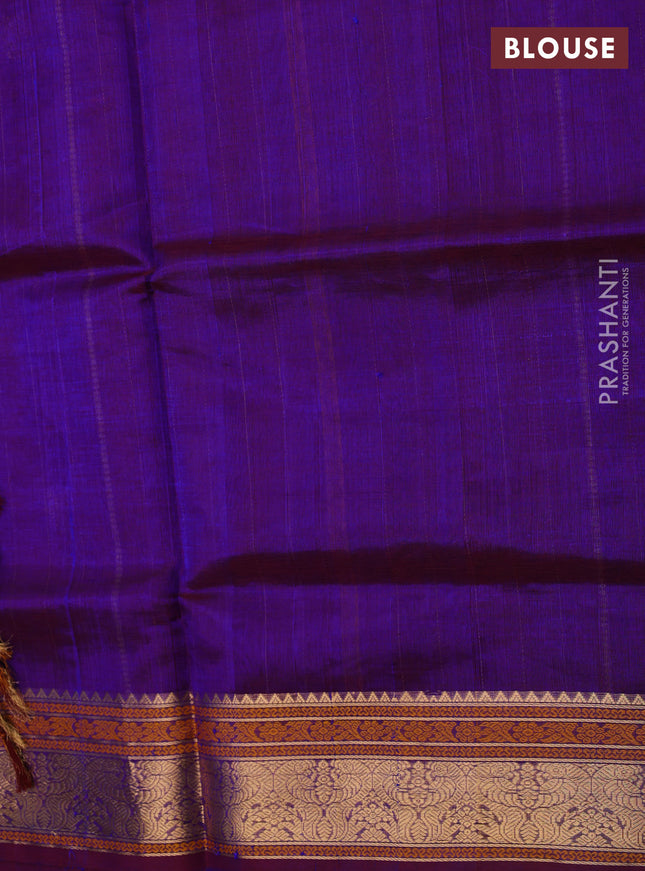 Kanchipuram silk cotton saree dual shade of blue with allover thread weaves & buttas and zari woven border