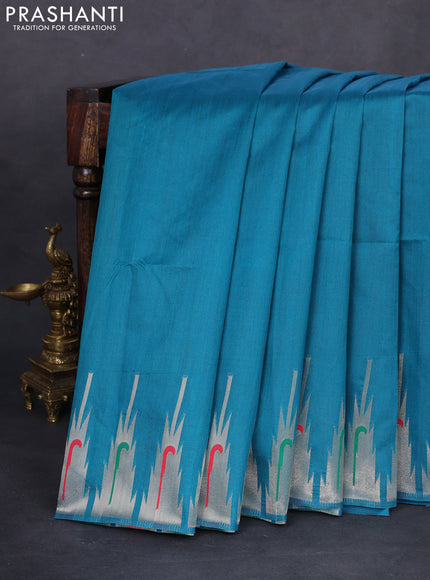 Semi paithani saree peacock green with plain body and peacock design paithani pallu