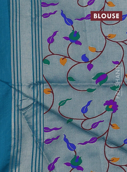 Semi paithani saree peacock green with plain body and peacock design paithani pallu