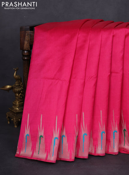 Semi paithani saree pink with plain body and peacock design paithani pallu