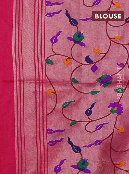 Semi paithani saree pink with plain body and peacock design paithani pallu