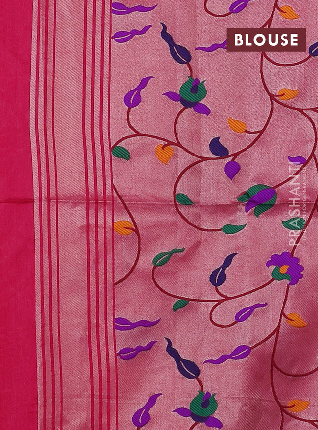 Semi paithani saree pink with plain body and peacock design paithani pallu