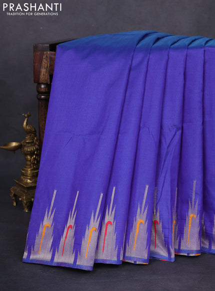 Semi paithani saree blue with plain body and peacock design paithani pallu