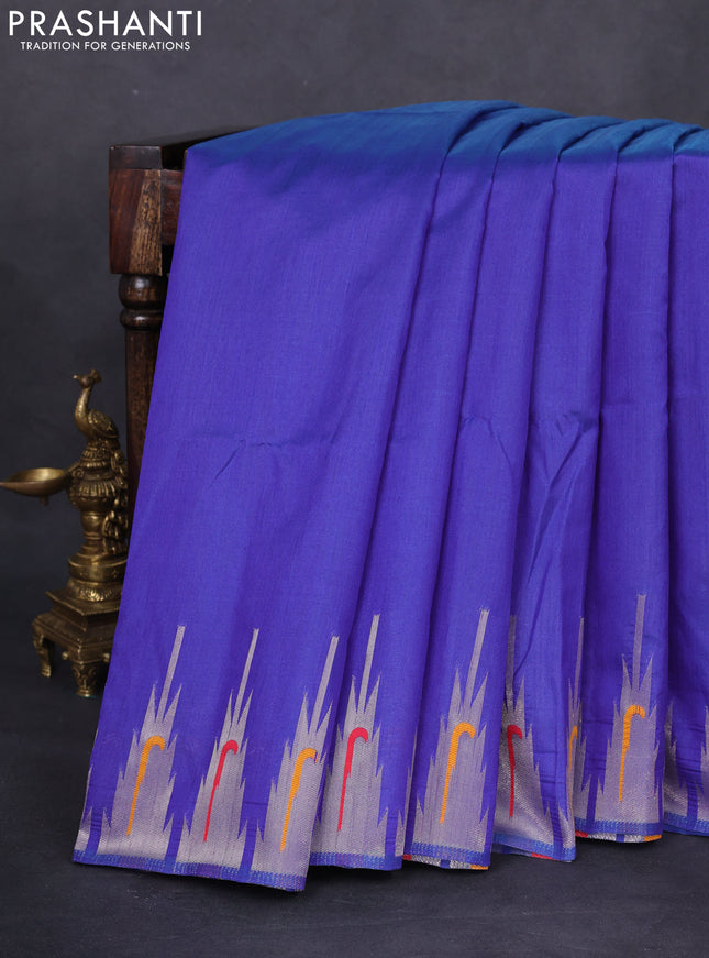 Semi paithani saree blue with plain body and peacock design paithani pallu