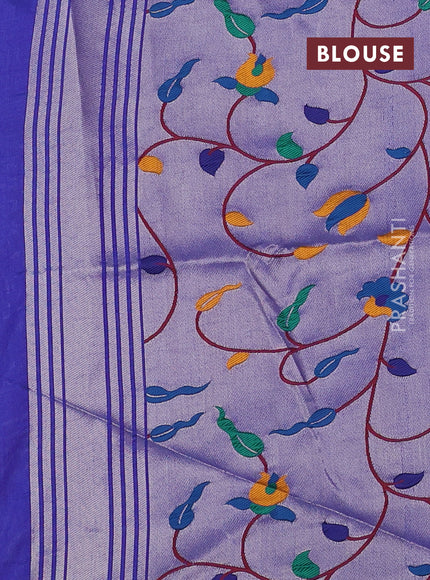 Semi paithani saree blue with plain body and peacock design paithani pallu