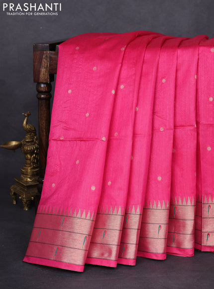 Semi paithani saree pink with allover zari woven buttas and peacock design paithani pallu