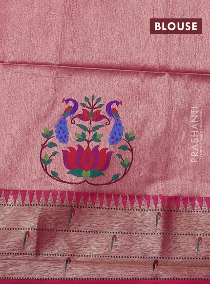 Semi paithani saree pink with allover zari woven buttas and peacock design paithani pallu