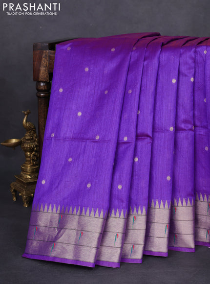 Semi paithani saree purple with allover zari woven buttas and peacock design paithani pallu