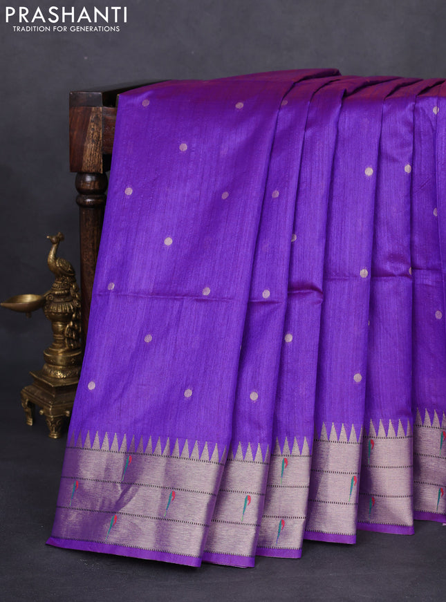 Semi paithani saree purple with allover zari woven buttas and peacock design paithani pallu