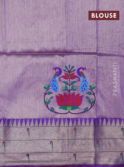 Semi paithani saree purple with allover zari woven buttas and peacock design paithani pallu
